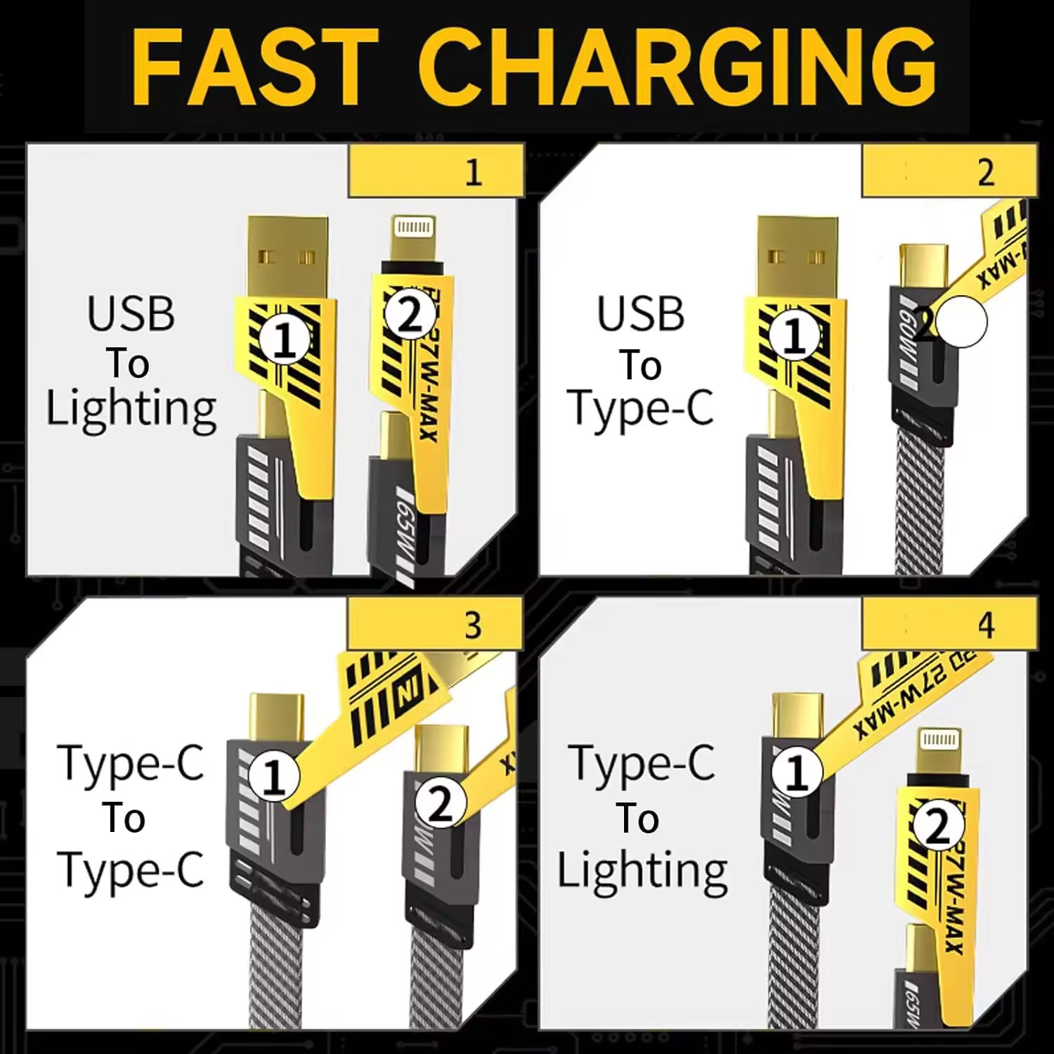 4-in-1 Fast Charging Cable | Universal PD 27W/65W USB-C - By Seyhan