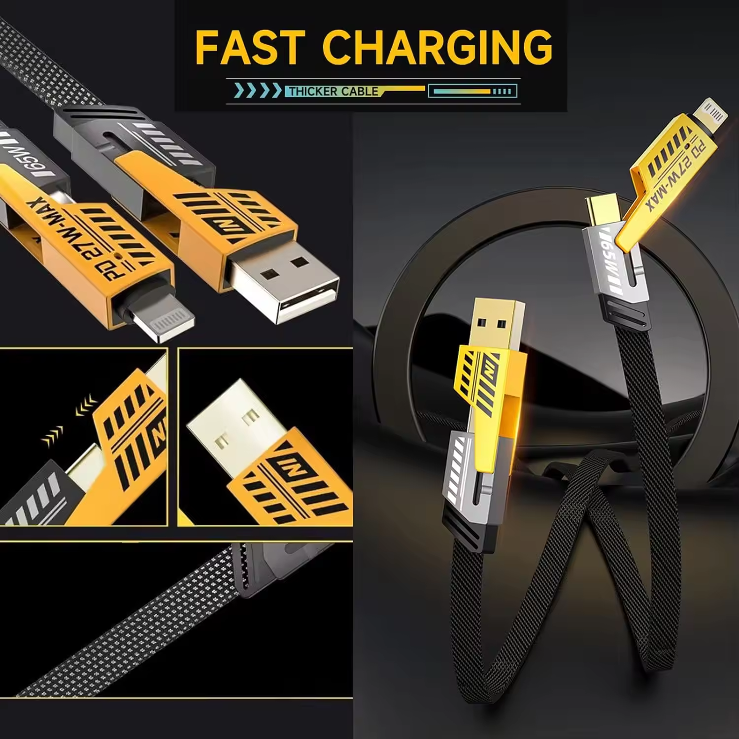 4-in-1 Fast Charging Cable | Universal PD 27W/65W USB-C - By Seyhan