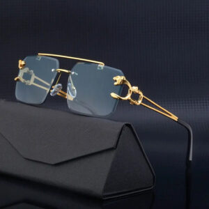 Vintage Style Rimless UV400 Sunglasses with Double Bridge Design for Men & Women