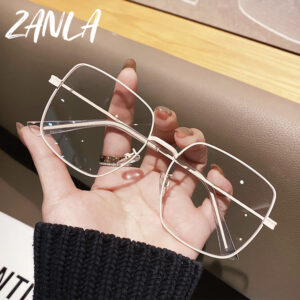 Unisex Large Frame Myopia Glasses – Metal Square Anti Blue Light Eyeglasses