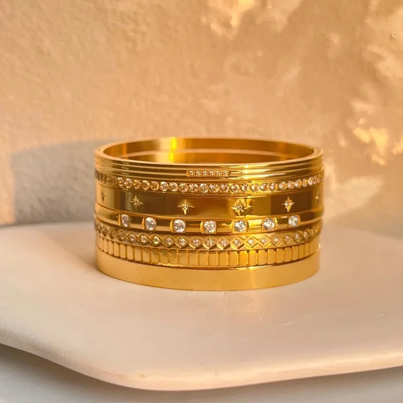 Women’s Open Cuff Bracelet – 18K Gold Plated CZ Star Stackable Bangle - Image 4