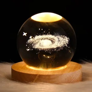 Creative 3D Crystal Ball Night Light – LED Wooden Base Home Decor Lamp Luminous Crystal Ball Table Lamp – Modern LED Desktop Decoration