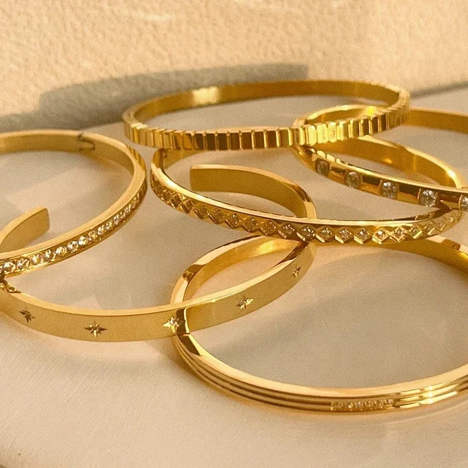 Women’s Open Cuff Bracelet – 18K Gold Plated CZ Star Stackable Bangle - Image 2