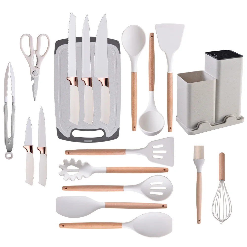 19 Piece Kitchen Tool Set – Silicone Cooking Utensils & Knife Collection - Image 2
